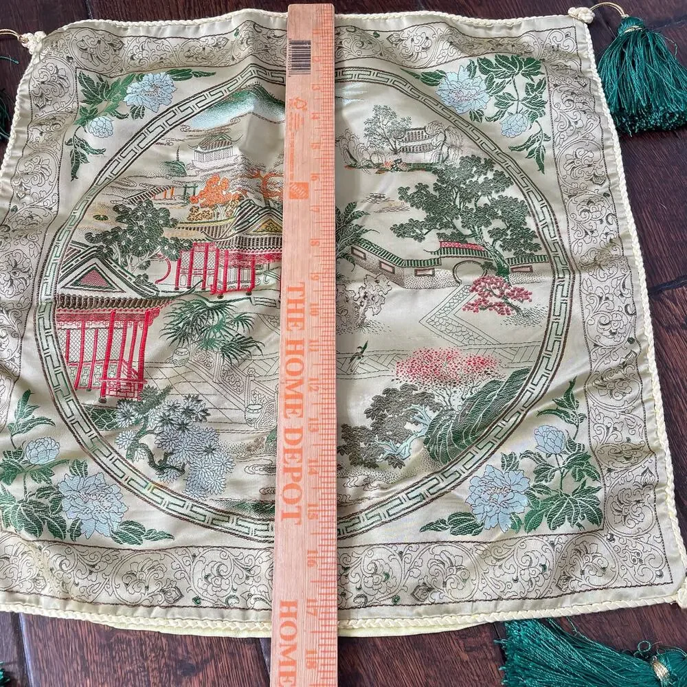 Vintage Brocaded Flowers Oriental Pillow Case with Tassels Asian Sham Cover READ